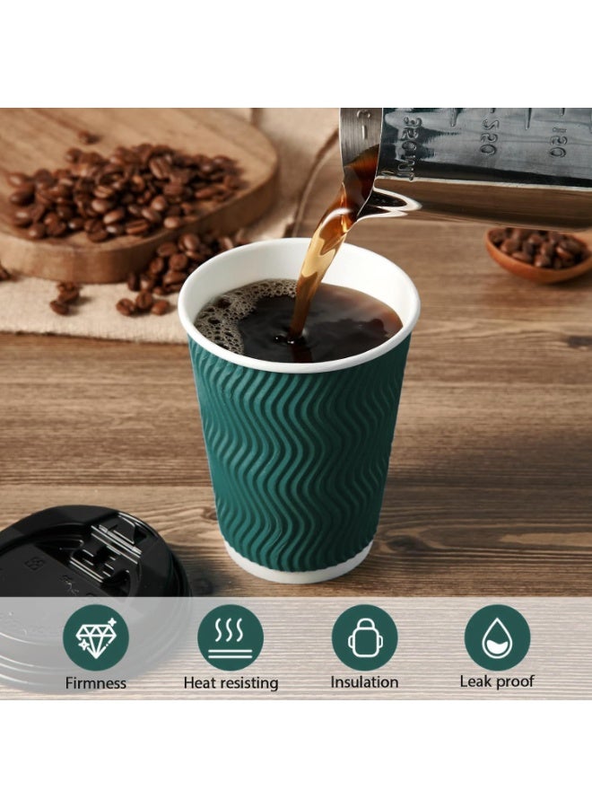 AoMige Disposable Coffee Cups with Lids and Straws (50 Set), Ripple Insulated Triple Corrugated Paper Cups,Durable Reusable Hot Paper Cups for Hot/Cold Beverages Espresso Tea Water (12 oz) - Image 3